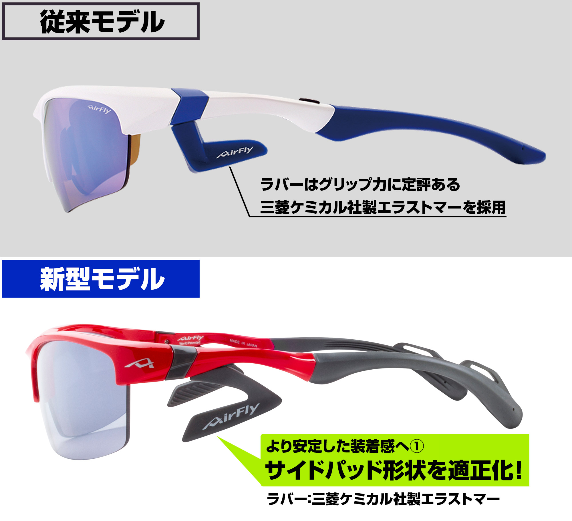   エアフライ  AirFly sabae 鯖江　メガネ　眼鏡　鼻パッドのない　スポーツサングラス　スポーツアイウェア　選び方